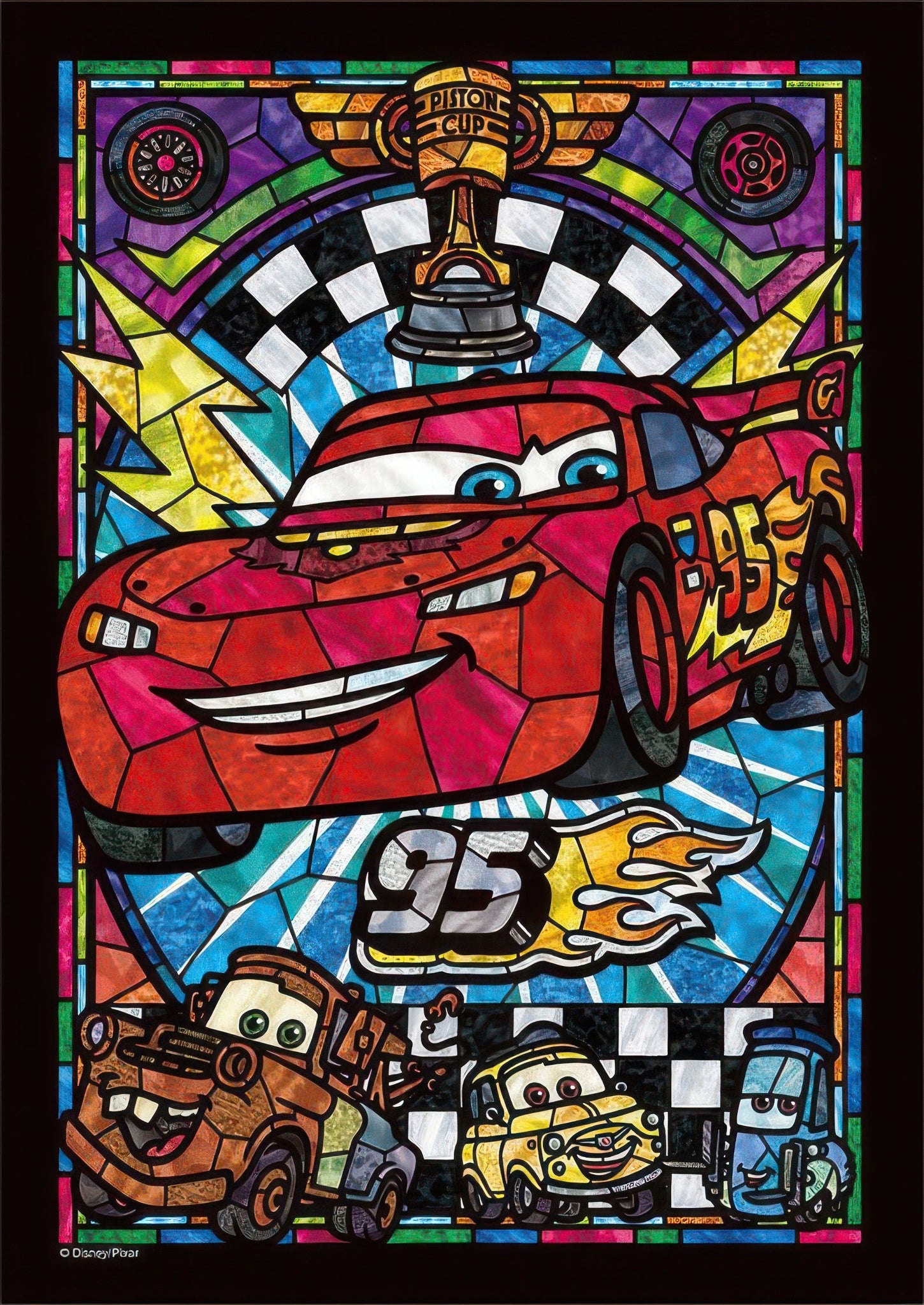 tenyo-dsg-266-956-lightning-mcqueen-stained-glass-266-pieces-jigsaw-puzzle
