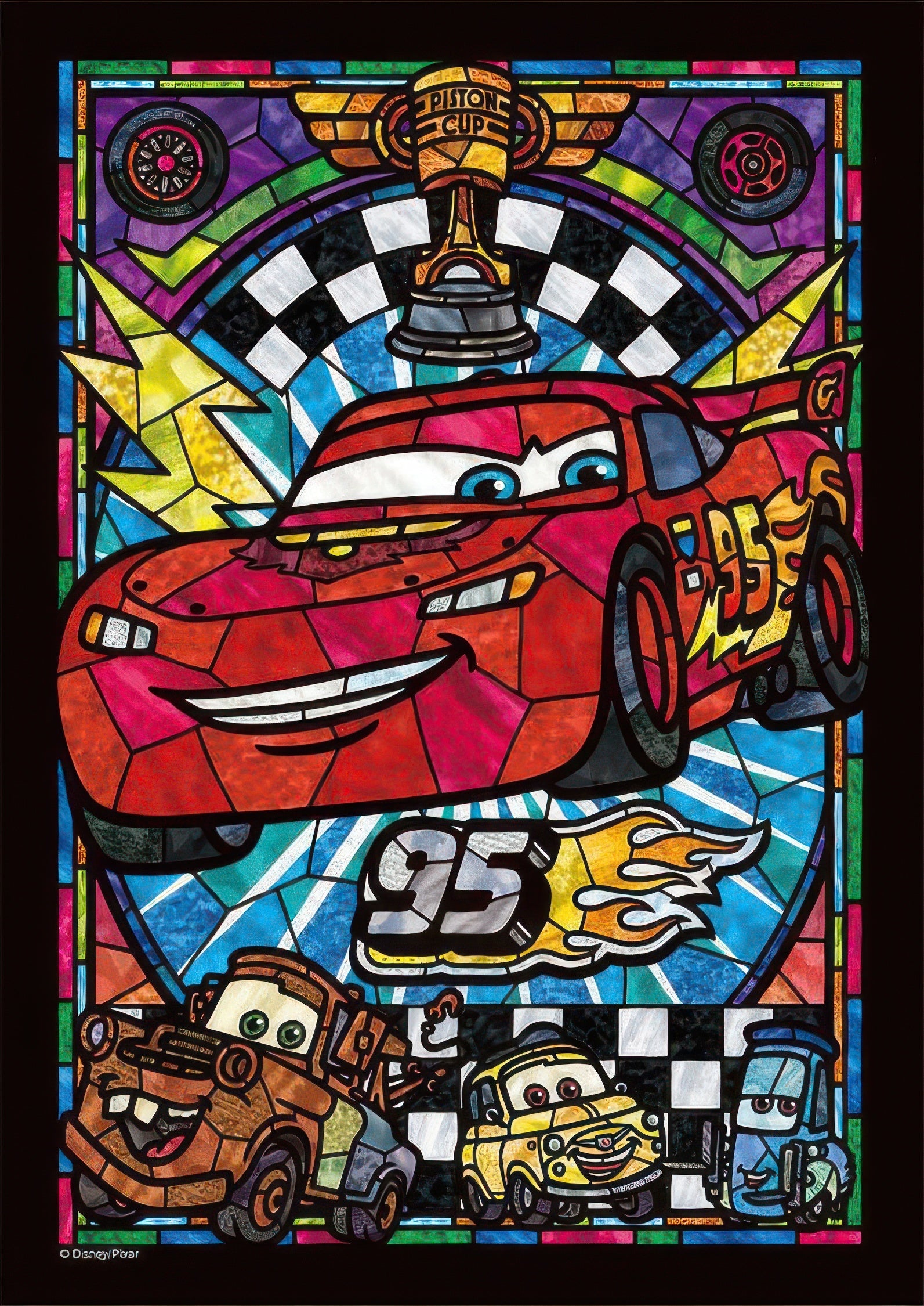 tenyo-dsg-266-956-lightning-mcqueen-stained-glass-266-pieces-jigsaw-puzzle