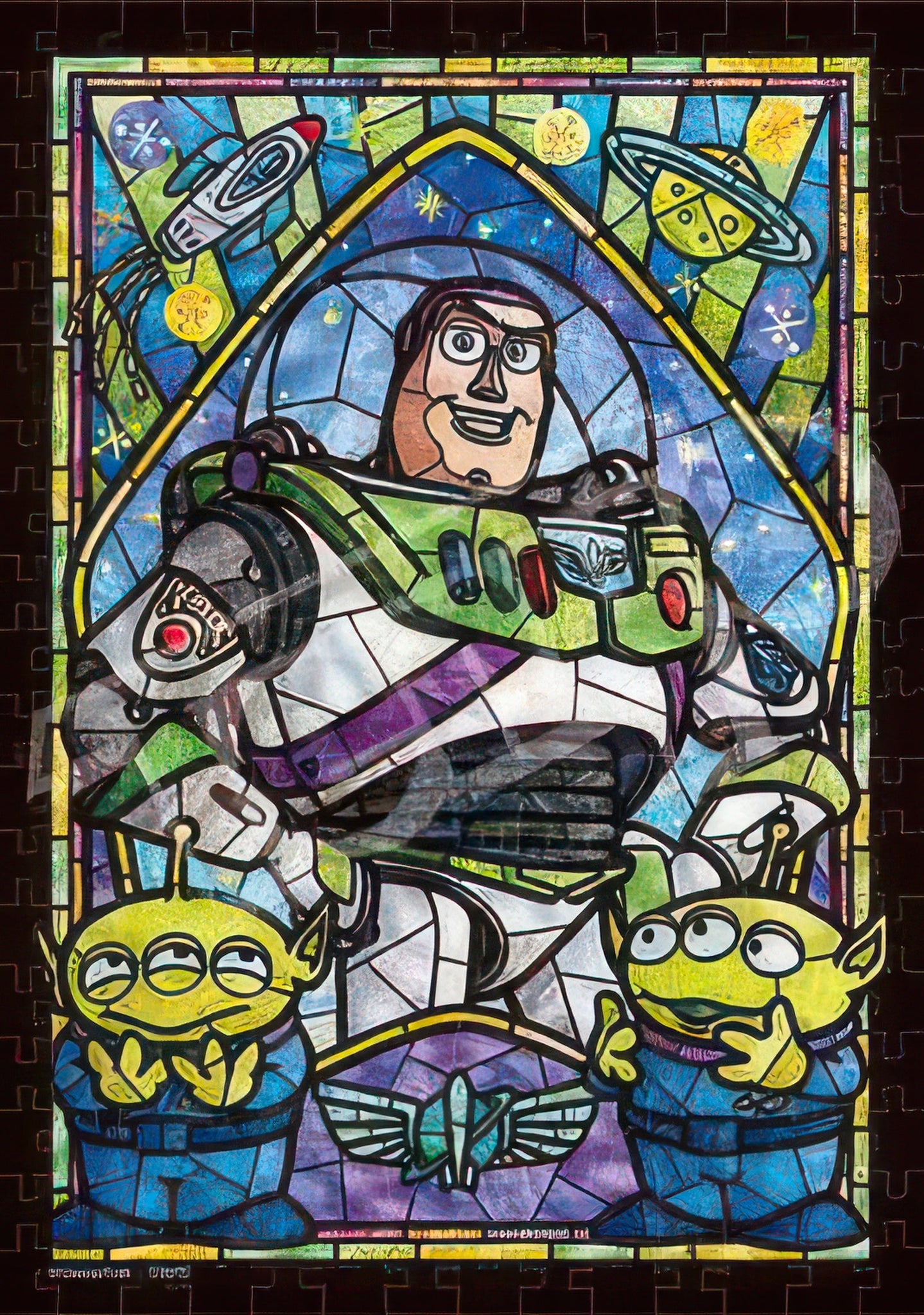 tenyo-dsg-266-975-buzz-lightyear-stained-glass-(toy-story)-266-pieces-jigsaw-puzzle