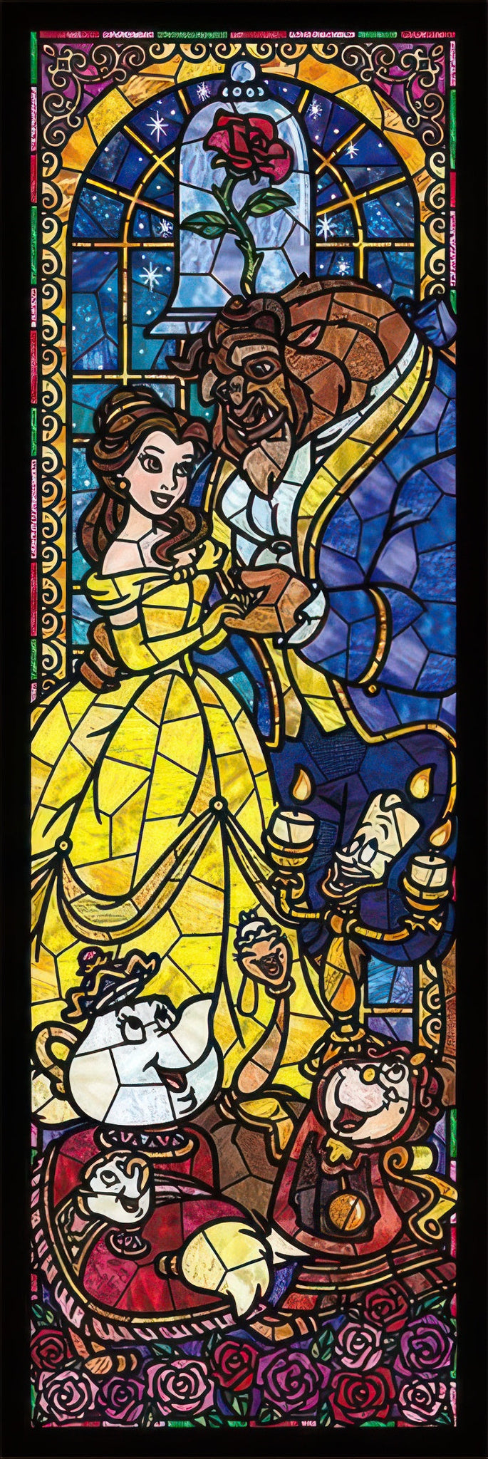 tenyo-dsg-456-732-beauty-and-the-beast-stained-glass-456-pieces-jigsaw-puzzle