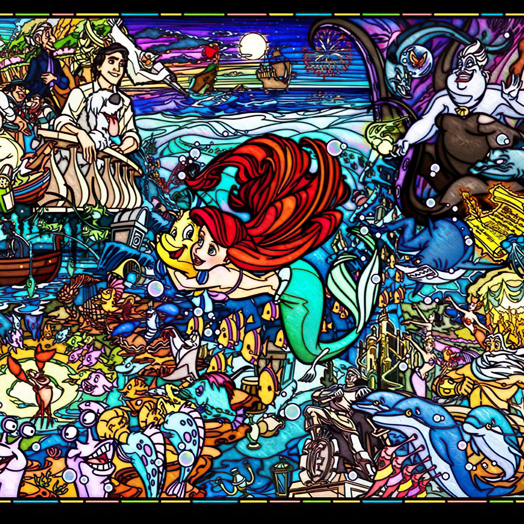 Tenyo • Ariel • Story Stained Glass / The Little Mermaid　500 PCS　Crystal Jigsaw Puzzle