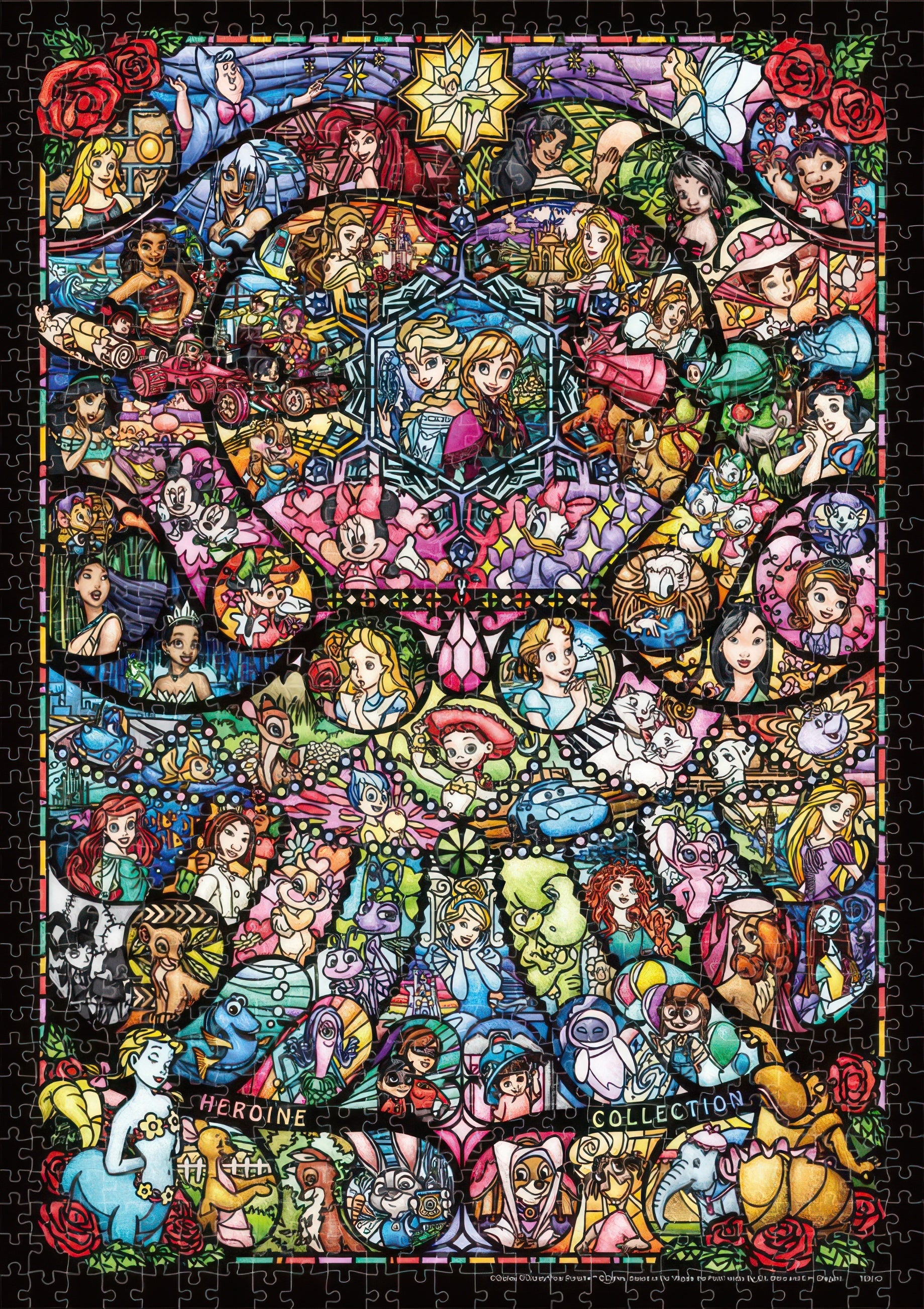 tenyo-dw-1000-865-disney-pixar-heroine-collection-stained-glass-1000-pieces-jigsaw-puzzle