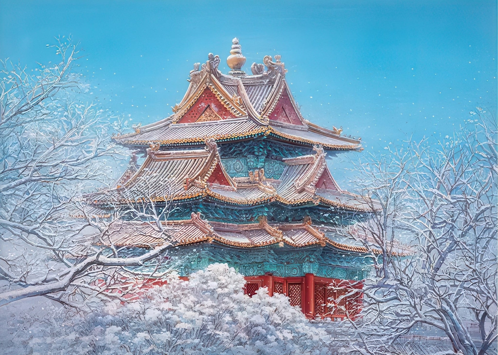 toi-world-10963-forbidden-city:-corner-tower-snow-scene-1000-pieces-jigsaw-puzzle