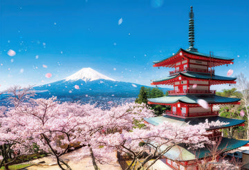 yanoman-01-2092-mount-fuji-and-cherry-blossom-storm-with-five-story-pagoda-(yamanashi)-108-pieces-jigsaw-puzzle