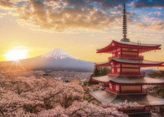 Yanoman 05-1023　Scenery • Mount Fuji and Cherry Blossoms in Dawn, Yamanashi　500 Pieces Jigsaw Puzzle