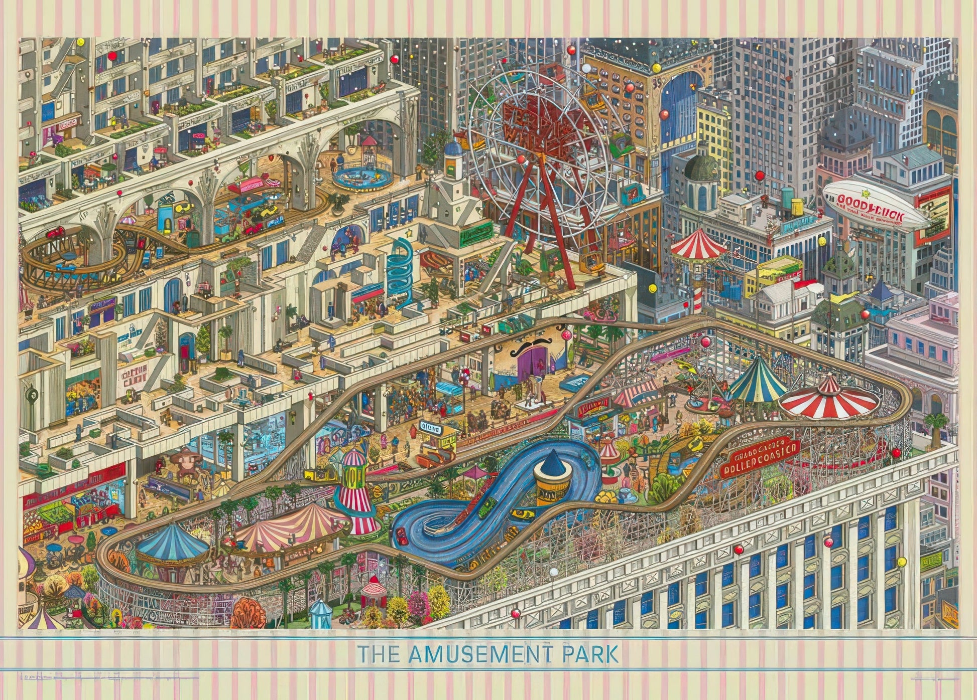 yanoman-05-1074-illustration-amusement-park-on-top-of-building-kamigaki-500-pieces-jigsaw-puzzle