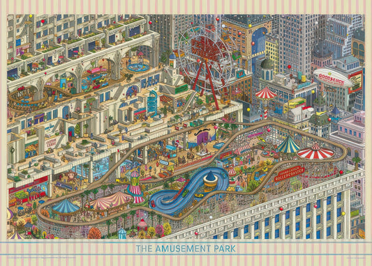 Yanoman 05-1074　Illustration • Amusement Park on top of Building, Kamigaki　500 Pieces Jigsaw Puzzle