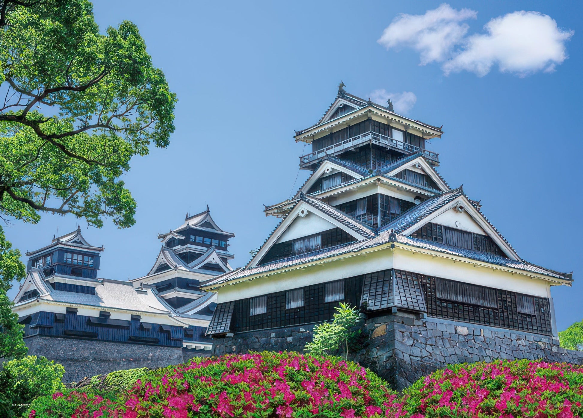 yanoman-05-1078-scenery-blooming-azaleas-at-kumamoto-castle-500-pieces-jigsaw-puzzle