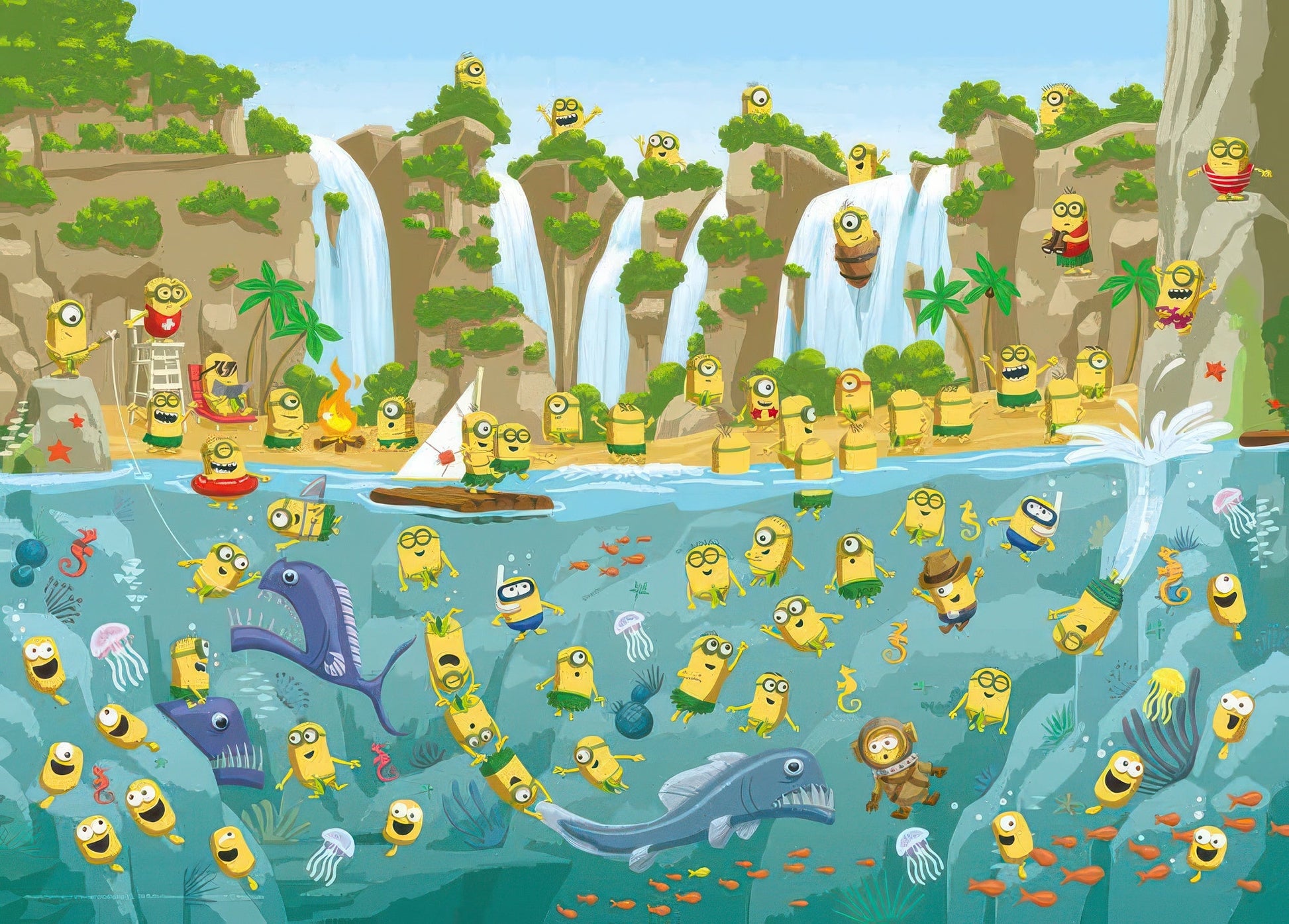 yanoman-05-1083-find-the-minions!-~prehistoric-beach-party!~-500-pieces-jigsaw-puzzle