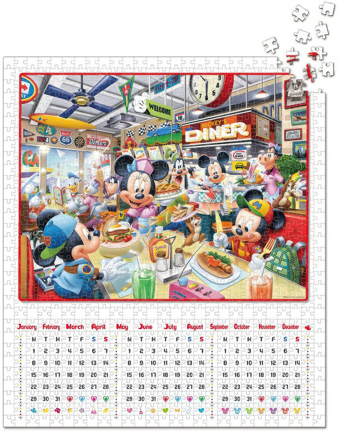 yanoman-2302-03-mickey-friends-mickey-s-diner-837-pieces-calendar-puzzle