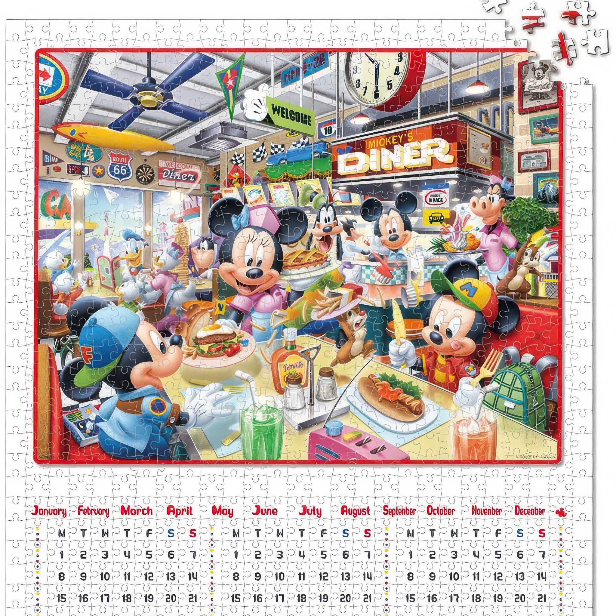 yanoman-2302-03-mickey-friends-mickey-s-diner-837-pieces-calendar-puzzle