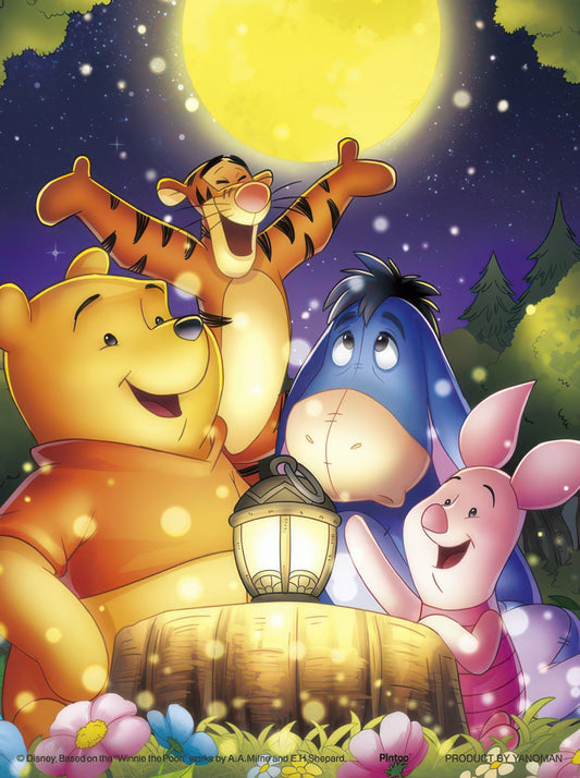 Yanoman 2308-06　Winnie the Pooh • Moon Night Party　150 Pieces Crystal Puzzle + Stand Set