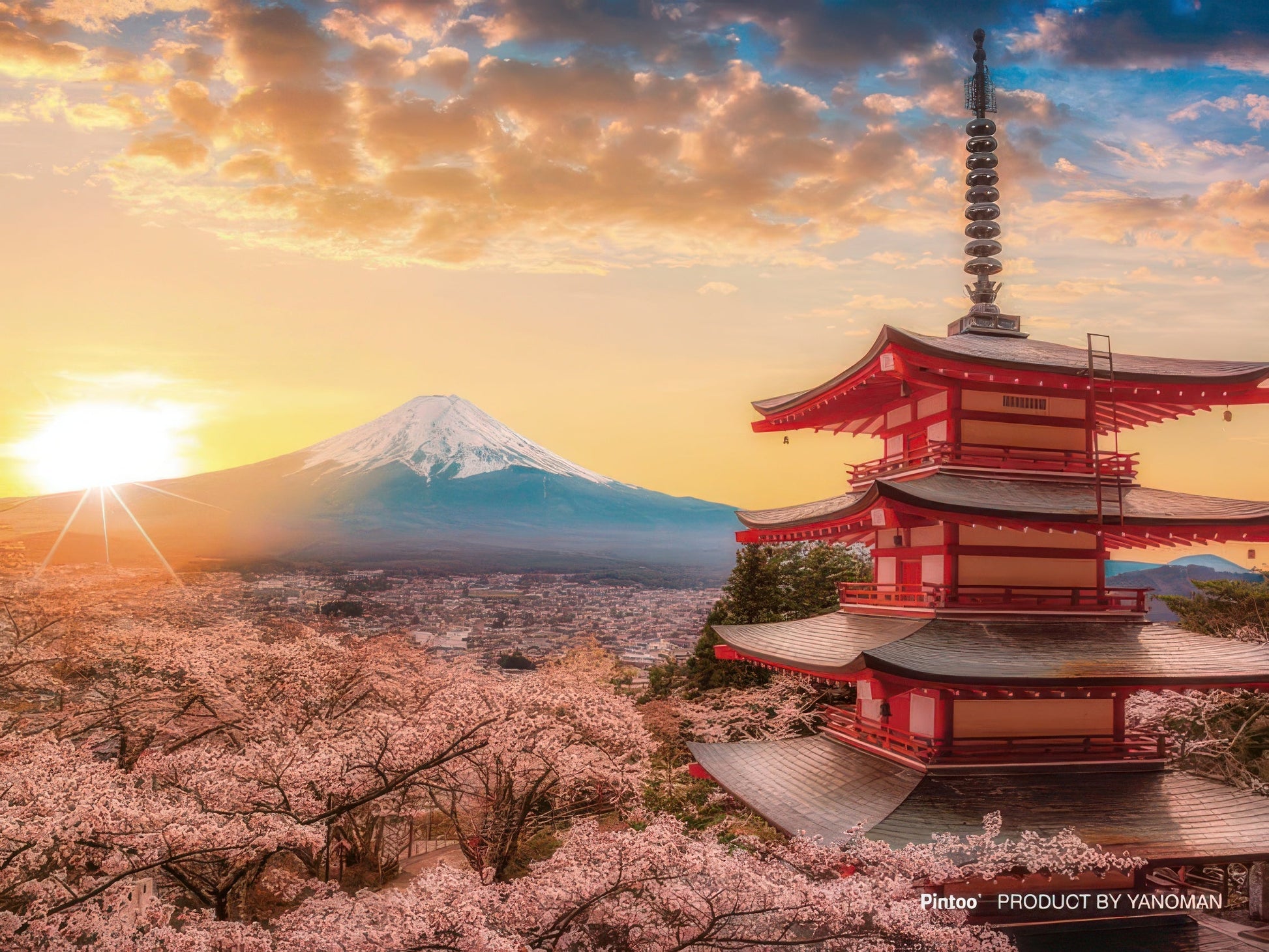 yanoman-2308-27-mt.-fuji-and-cherry-blossoms-150-pieces-puzzle-+-stand-set