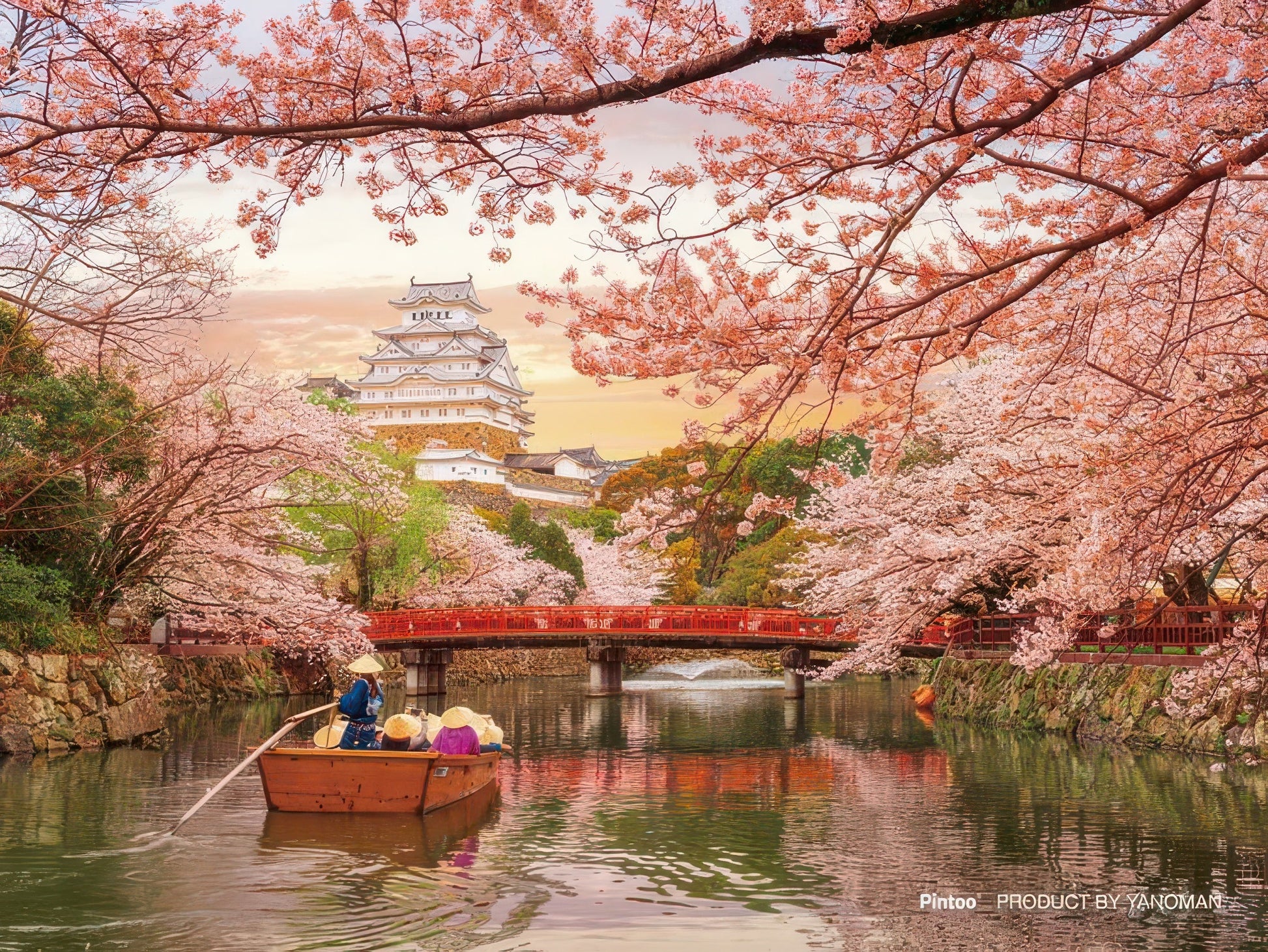 yanoman-2308-28-himeji-castle-and-cherry-blossoms-150-pieces-puzzle-+-stand-set