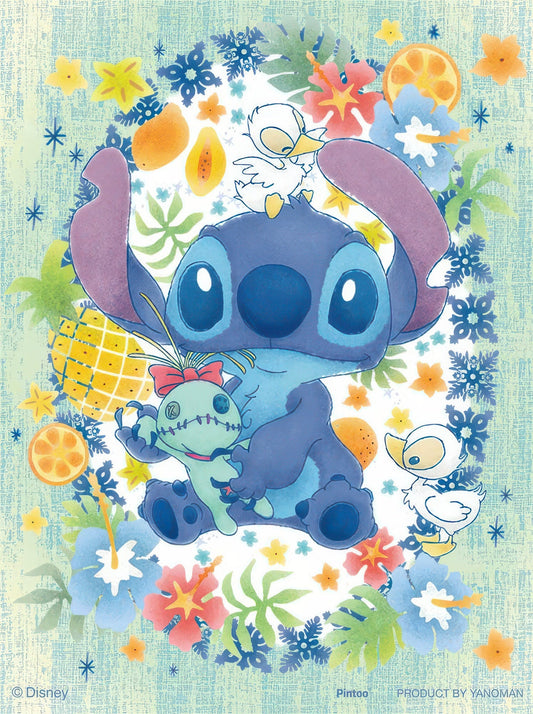 Yanoman 2308-33　Lilo & Stitch • Lovely Wreath / Stitch　150 Pieces Crystal Puzzle + Stand Set