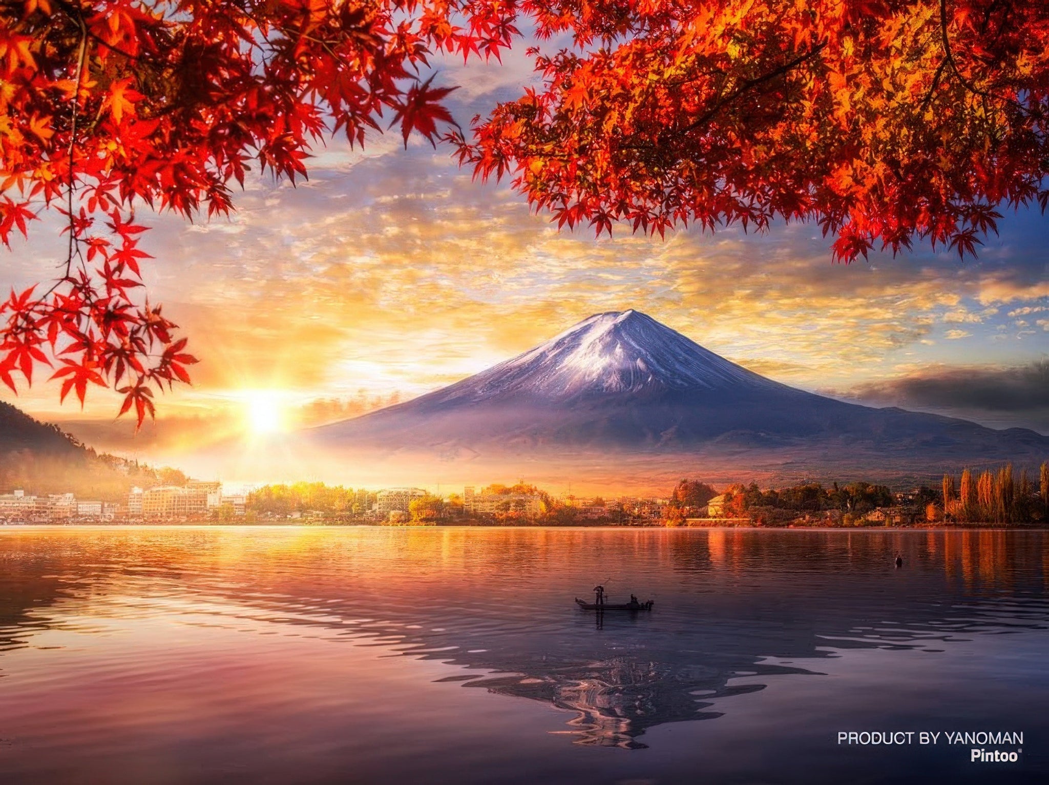 yanoman-2308-53-autumn-leaves-and-lakeside-mt.-fuji-150-pieces-jigsaw-puzzle