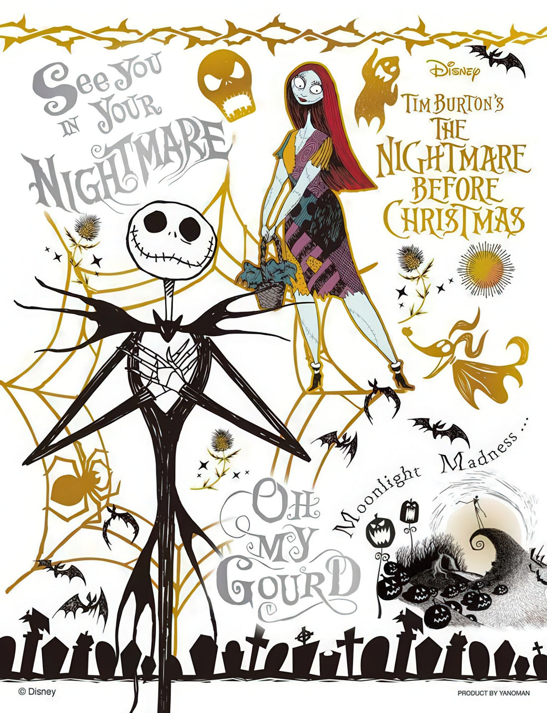 yanoman-42-112-colorful-gold---tim-burton's-the-nightmare-before-christmas-300-pieces-jigsaw-puzzle