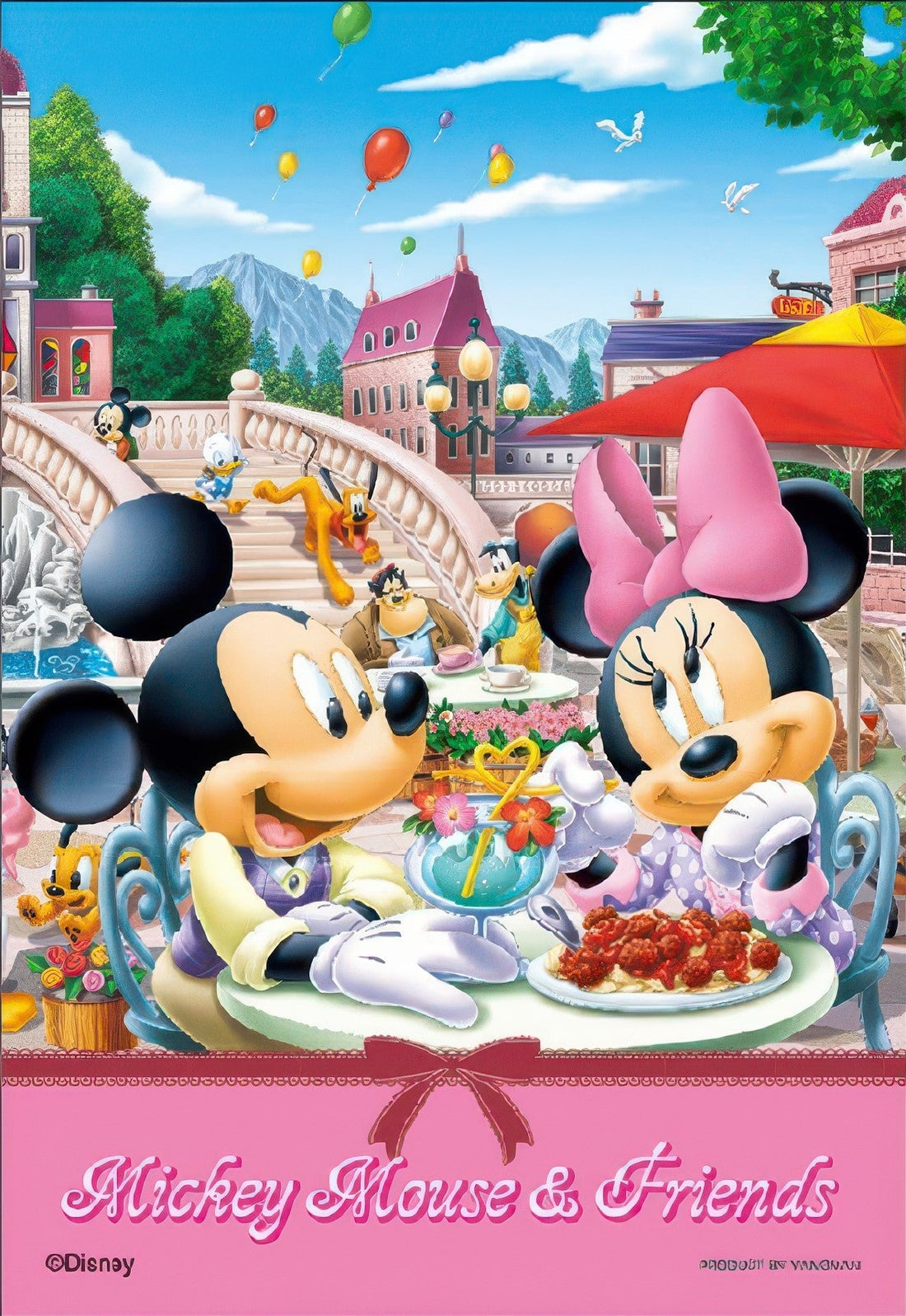 yanoman-99-354-mickey-friends-cafe-terrace-under-the-blue-sky-99-pieces-jigsaw-puzzle